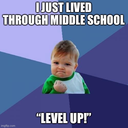 Success Kid | I JUST LIVED THROUGH MIDDLE SCHOOL; “LEVEL UP!” | image tagged in memes,success kid | made w/ Imgflip meme maker