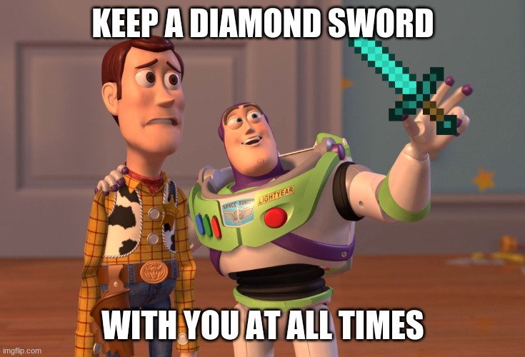 X, X Everywhere | KEEP A DIAMOND SWORD; WITH YOU AT ALL TIMES | image tagged in memes,x x everywhere | made w/ Imgflip meme maker