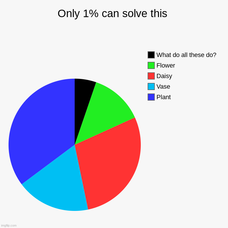 1% can solve | Only 1% can solve this | Plant, Vase, Daisy, Flower, What do all these do? | image tagged in charts,pie charts | made w/ Imgflip chart maker