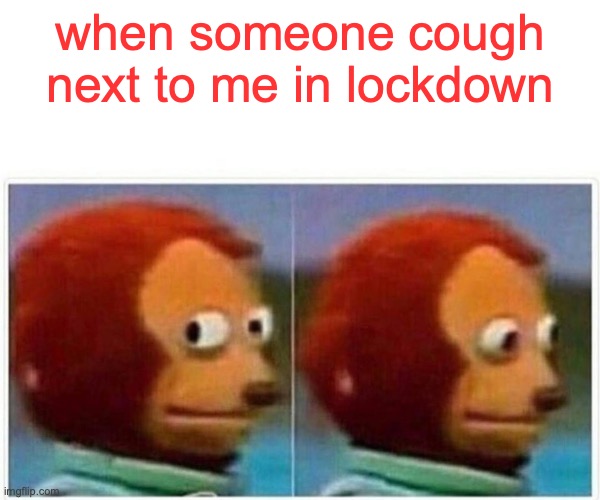 Monkey Puppet | when someone cough next to me in lockdown | image tagged in memes,monkey puppet | made w/ Imgflip meme maker