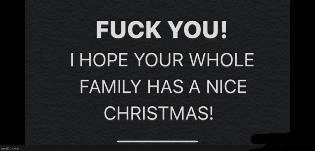 Fuck you! I hope your whole family has a nice Christmas! | image tagged in fuck you i hope your whole family has a nice christmas | made w/ Imgflip meme maker