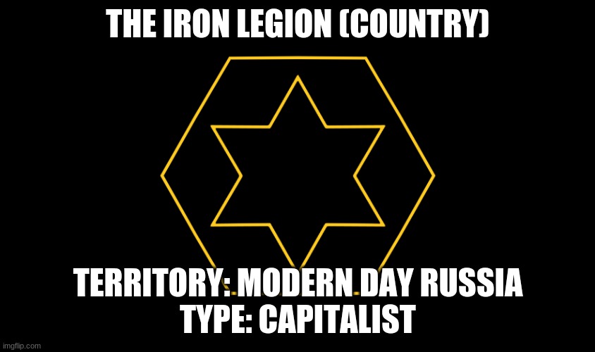 {New Country} | THE IRON LEGION (COUNTRY); TERRITORY: MODERN DAY RUSSIA
TYPE: CAPITALIST | made w/ Imgflip meme maker