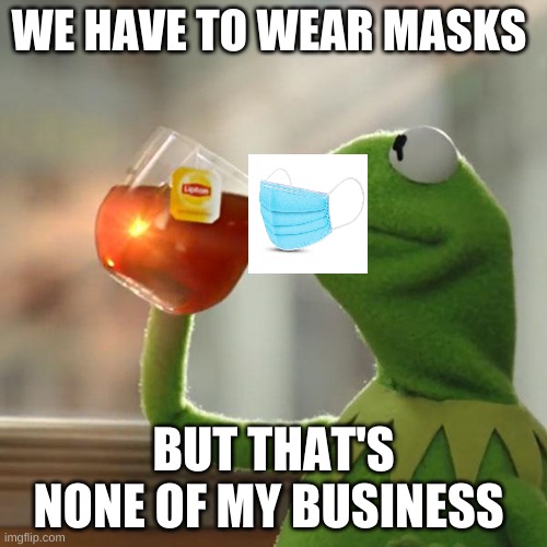 we have to wear mask's | WE HAVE TO WEAR MASKS; BUT THAT'S NONE OF MY BUSINESS | image tagged in memes,but that's none of my business,kermit the frog | made w/ Imgflip meme maker