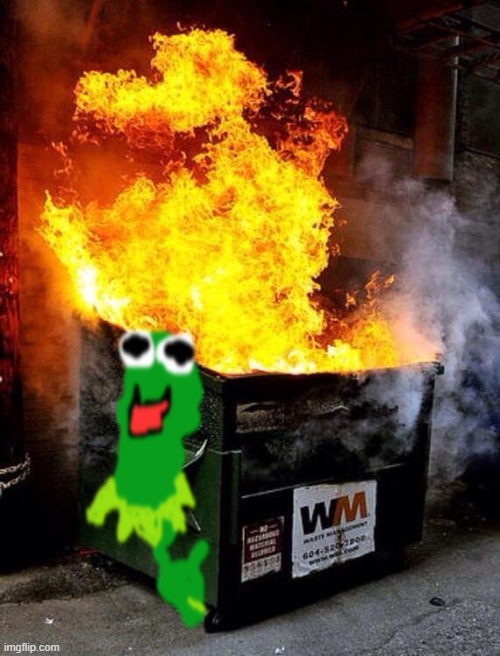 I want to burn this Meme i made | image tagged in dumpster fire,kermit,the drawing is kermit | made w/ Imgflip meme maker