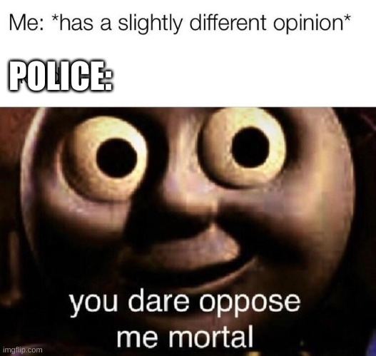 YOU DARE OPPOSE ME | POLICE: | image tagged in bruh,thomas | made w/ Imgflip meme maker