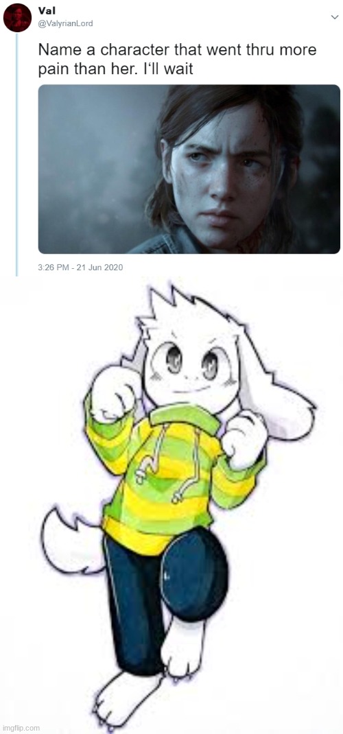 Asriel UwU | image tagged in name one character who went through more pain than her | made w/ Imgflip meme maker