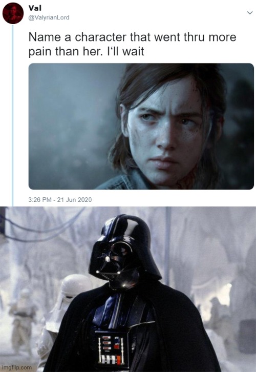 Guy got electrocuted then got his corpse burned on endor | image tagged in name one character who went through more pain than her,darth vader | made w/ Imgflip meme maker