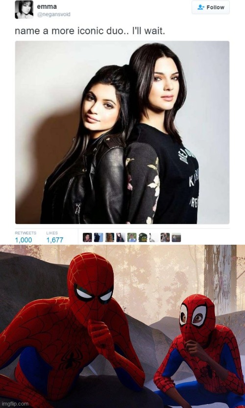 perfection | image tagged in name a more iconic duo,peter parker vs miles morales | made w/ Imgflip meme maker