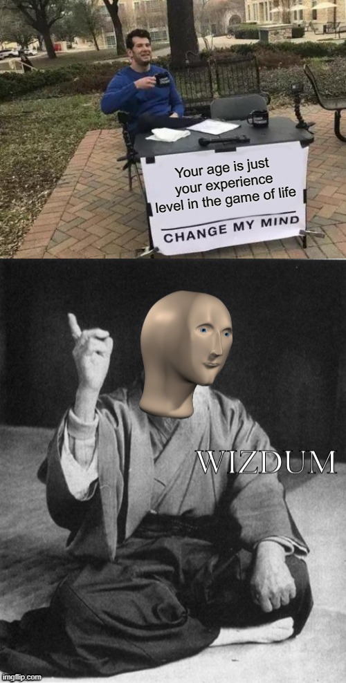 Gamer wisdom | Your age is just your experience level in the game of life | image tagged in memes,change my mind,wizdum | made w/ Imgflip meme maker