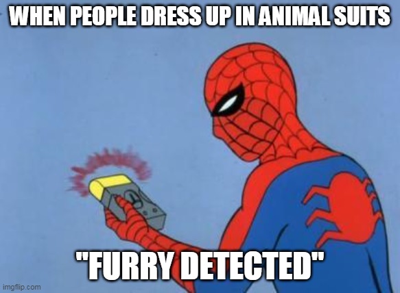 Get dat Furry | WHEN PEOPLE DRESS UP IN ANIMAL SUITS; "FURRY DETECTED" | image tagged in spiderman detector,furry | made w/ Imgflip meme maker