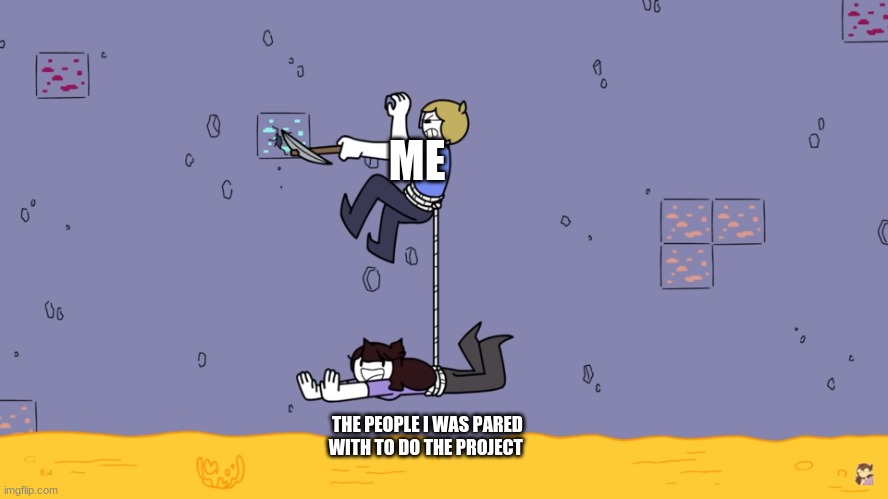 jaiden animation minecraft | ME; THE PEOPLE I WAS PARED WITH TO DO THE PROJECT | image tagged in jaiden animation minecraft | made w/ Imgflip meme maker
