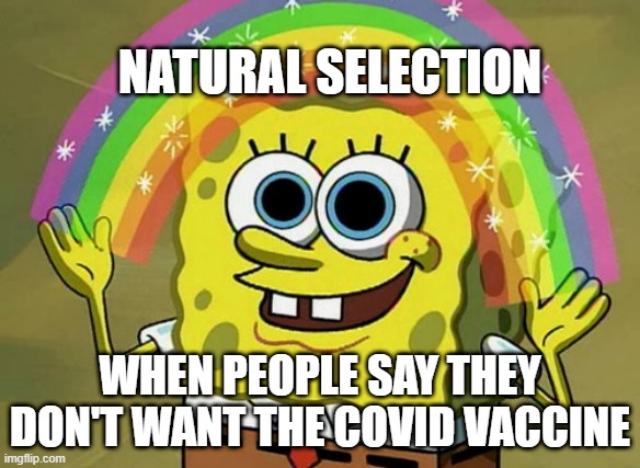 Imagination Spongebob | NATURAL SELECTION; WHEN PEOPLE SAY THEY DON'T WANT THE COVID VACCINE | image tagged in memes,imagination spongebob | made w/ Imgflip meme maker