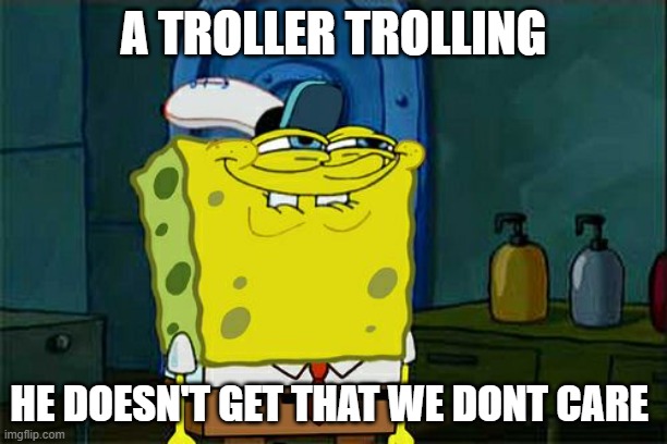 What trollers feel when trolling | A TROLLER TROLLING; HE DOESN'T GET THAT WE DONT CARE | image tagged in memes,don't you squidward | made w/ Imgflip meme maker