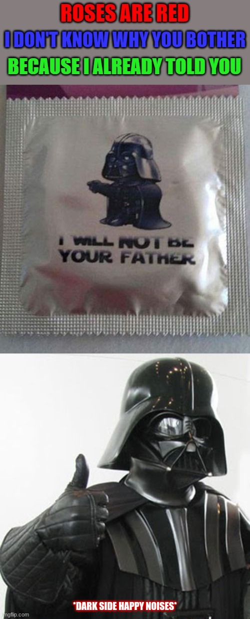 Darth Vader Approves | *DARK SIDE HAPPY NOISES* | image tagged in star wars,fun | made w/ Imgflip meme maker