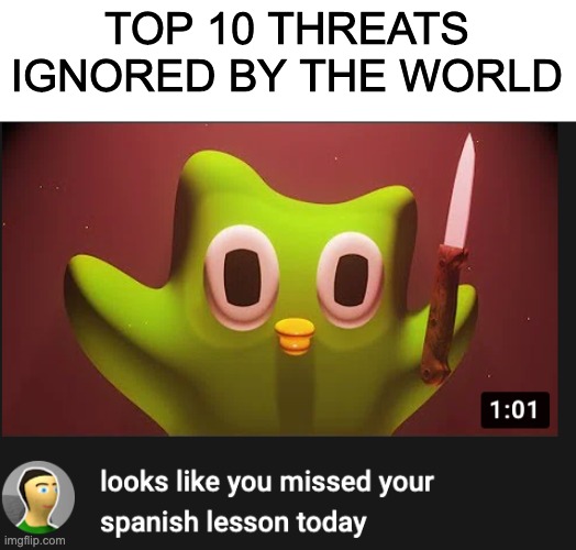 TOP 10 THREATS IGNORED BY THE WORLD | image tagged in blank white template | made w/ Imgflip meme maker
