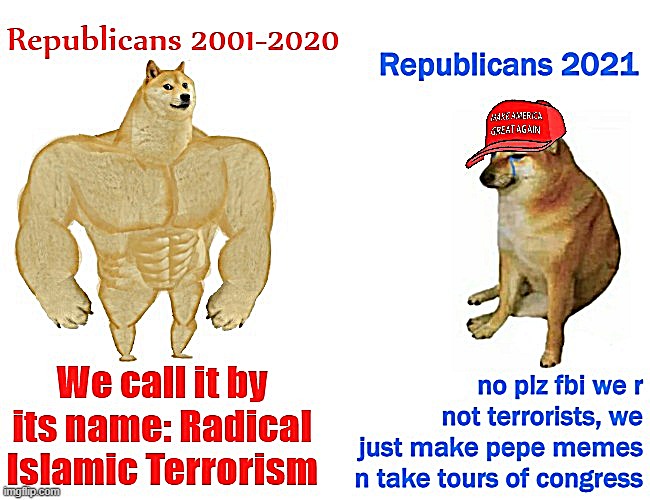 Republicans then and now | image tagged in republicans then and now,terrorists,terrorism,why is the fbi here,fbi,republicans | made w/ Imgflip meme maker