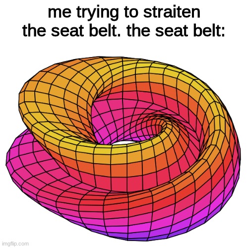 seat belts be like | me trying to straiten the seat belt. the seat belt: | image tagged in klein bottle | made w/ Imgflip meme maker