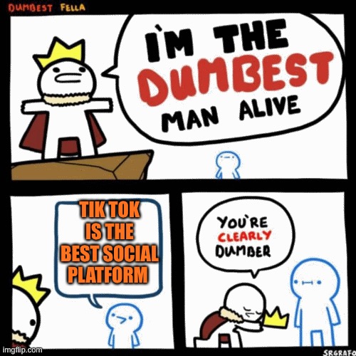 I'm the dumbest man alive | TIK TOK IS THE BEST SOCIAL PLATFORM | image tagged in i'm the dumbest man alive | made w/ Imgflip meme maker