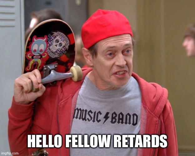 Steve Buscemi Fellow Kids | HELLO FELLOW RETARDS | image tagged in steve buscemi fellow kids | made w/ Imgflip meme maker