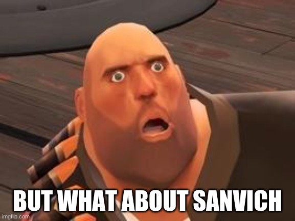 TF2 Heavy | BUT WHAT ABOUT SANVICH | image tagged in tf2 heavy | made w/ Imgflip meme maker