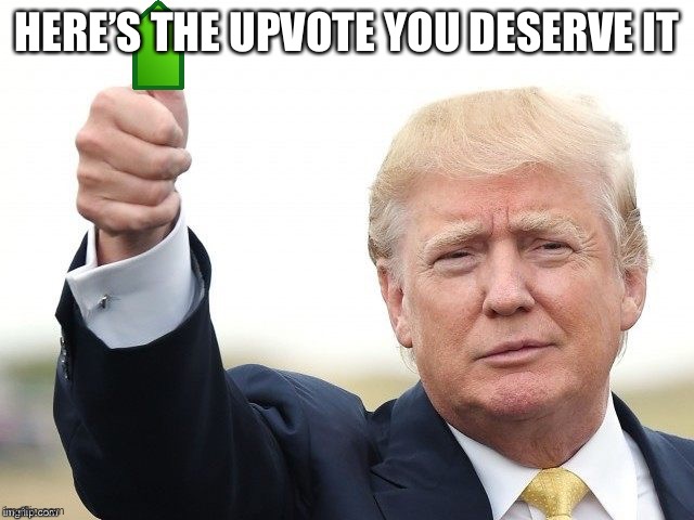 Trump Upvote | HERE’S THE UPVOTE YOU DESERVE IT | image tagged in trump upvote | made w/ Imgflip meme maker
