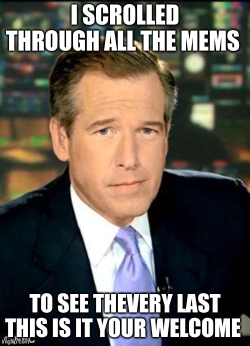 Brian Williams Was There 3 Meme | I SCROLLED THROUGH ALL THE MEMS; TO SEE THEVERY LAST THIS IS IT YOUR WELCOME | image tagged in memes,brian williams was there 3 | made w/ Imgflip meme maker