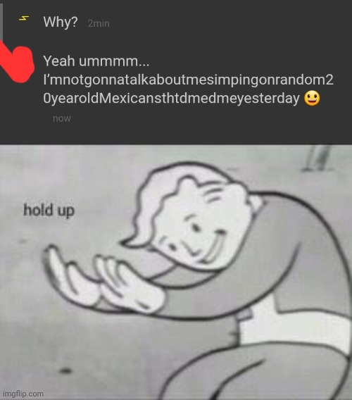 image tagged in fallout hold up | made w/ Imgflip meme maker