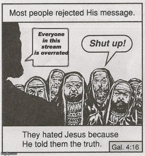 So stop asking | Everyone in this stream is overrated | image tagged in they hated jesus because he told them the truth | made w/ Imgflip meme maker