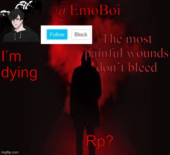 So bored | I’m dying; Rp? | image tagged in emo announcement 2 0 | made w/ Imgflip meme maker