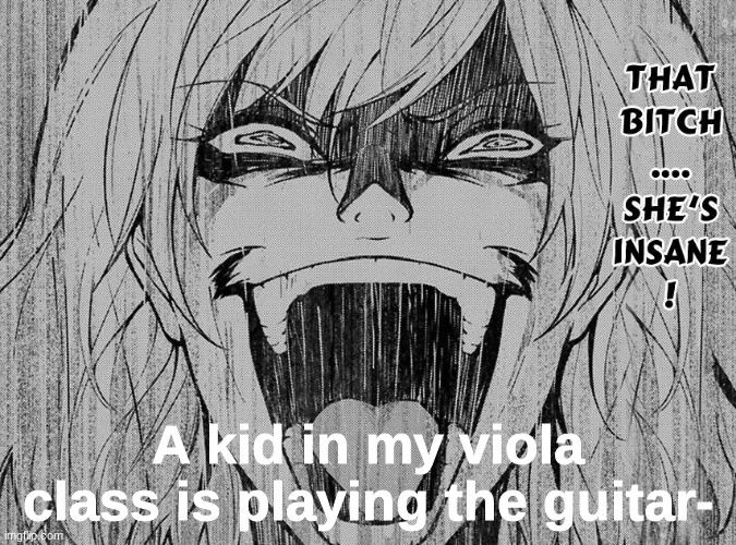 She's insane | A kid in my viola class is playing the guitar- | image tagged in she's insane | made w/ Imgflip meme maker