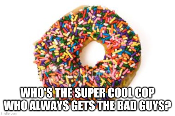 guess these lyrics with the pic | WHO'S THE SUPER COOL COP WHO ALWAYS GETS THE BAD GUYS? | image tagged in donut | made w/ Imgflip meme maker