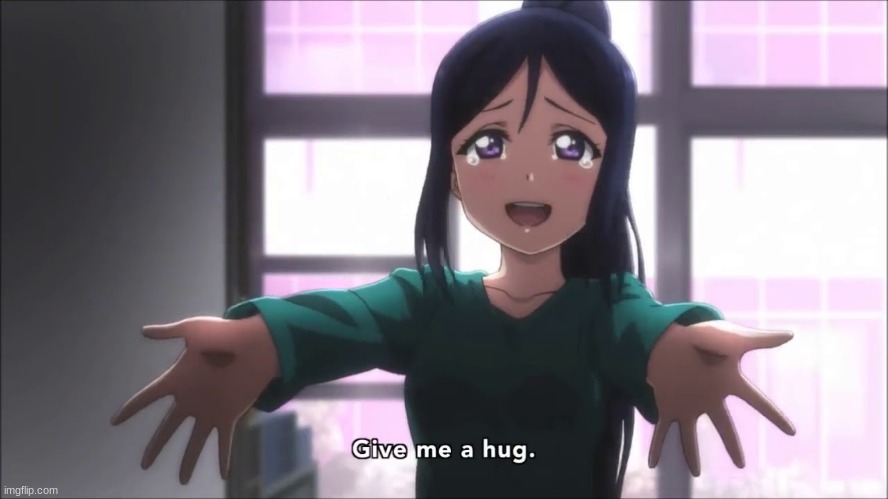 Upvote me for Free Hugs! Hagu! | image tagged in hugs,anime,love live | made w/ Imgflip meme maker