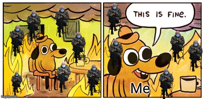 Everywhere I tell you | Me | image tagged in memes,this is fine,bernie | made w/ Imgflip meme maker