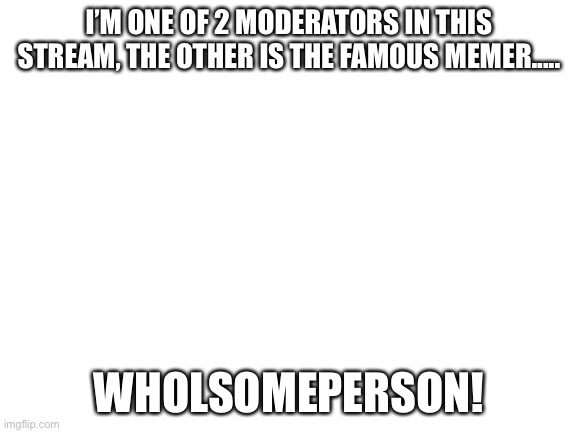 Hope you enjoy our stream |  I’M ONE OF 2 MODERATORS IN THIS STREAM, THE OTHER IS THE FAMOUS MEMER..... WHOLSOMEPERSON! | image tagged in blank white template | made w/ Imgflip meme maker