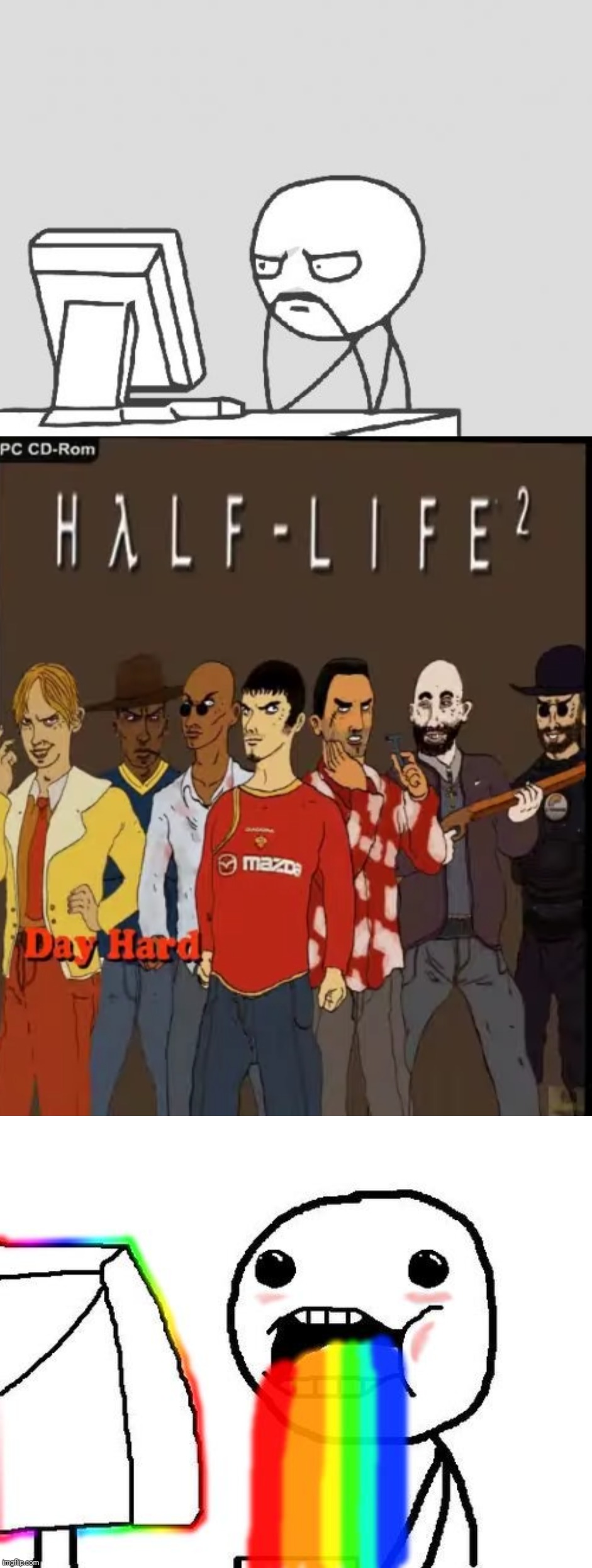 Play Half Life Day Hard instead of Cyberpunk 2077! | image tagged in memes,computer guy,rainbow puke,half life | made w/ Imgflip meme maker