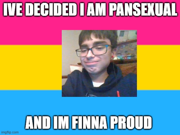 Pansexual flag | IVE DECIDED I AM PANSEXUAL; AND IM FINNA PROUD | image tagged in pansexual flag | made w/ Imgflip meme maker