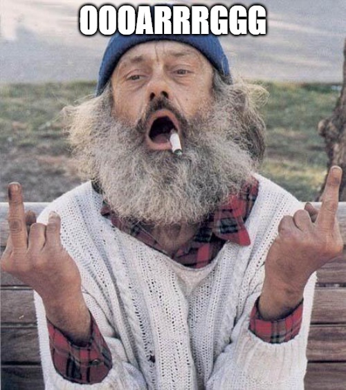 homeless flip off | OOOARRRGGG | image tagged in homeless flip off | made w/ Imgflip meme maker