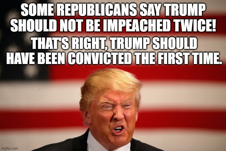 Once a Traitor Always a Traitor | SOME REPUBLICANS SAY TRUMP SHOULD NOT BE IMPEACHED TWICE! THAT'S RIGHT, TRUMP SHOULD HAVE BEEN CONVICTED THE FIRST TIME. | image tagged in impeach trump again,traitor,the big lie,insurrection,conviction,inciting a riot | made w/ Imgflip meme maker