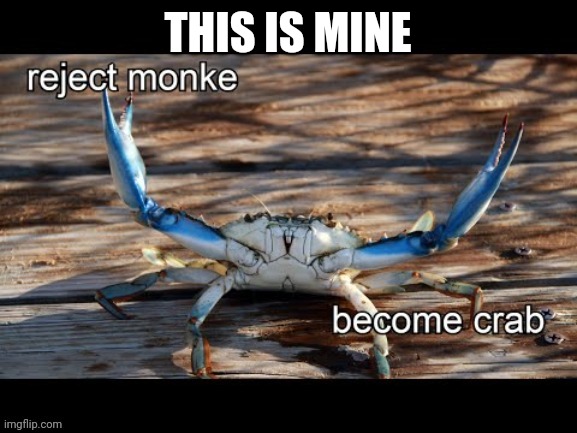 Reject monke become crab | THIS IS MINE | image tagged in reject monke become crab | made w/ Imgflip meme maker