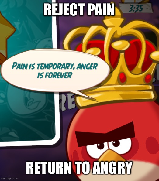 Pain is temporary, Anger is forever | REJECT PAIN; RETURN TO ANGRY | image tagged in pain is temporary anger is forever | made w/ Imgflip meme maker