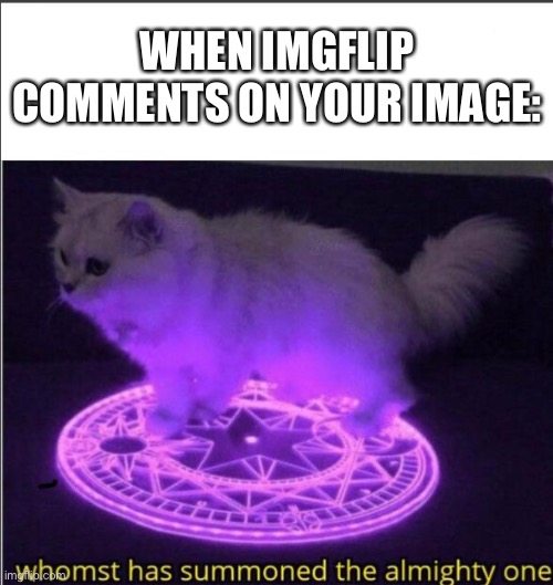 LOL | WHEN IMGFLIP COMMENTS ON YOUR IMAGE: | image tagged in who has summoned the almighty one,memes,funny,imgflip,comments | made w/ Imgflip meme maker