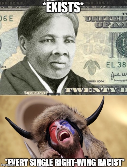 Racists are losing their minds over this change! (See what I did there?) | *EXISTS*; *EVERY SINGLE RIGHT-WING RACIST* | image tagged in harriet tubman 20,qshaman,racist,lol,pwned,getrekt | made w/ Imgflip meme maker
