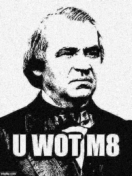 Andrew Johnson does not approve what this stream has become | image tagged in andrew johnson u wot m8 deep-fried 2 | made w/ Imgflip meme maker