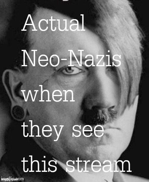 feeling cute, might whine about this on Telegram | Actual Neo-Nazis when they see this stream | image tagged in emo hitler | made w/ Imgflip meme maker