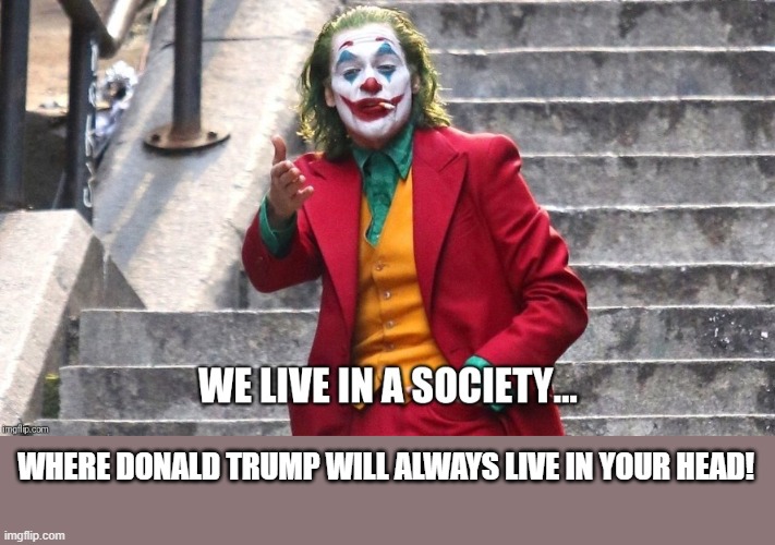 We live in a society | WHERE DONALD TRUMP WILL ALWAYS LIVE IN YOUR HEAD! | image tagged in we live in a society | made w/ Imgflip meme maker