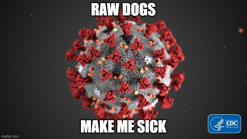 Covid 19 | RAW DOGS MAKE ME SICK | image tagged in covid 19 | made w/ Imgflip meme maker