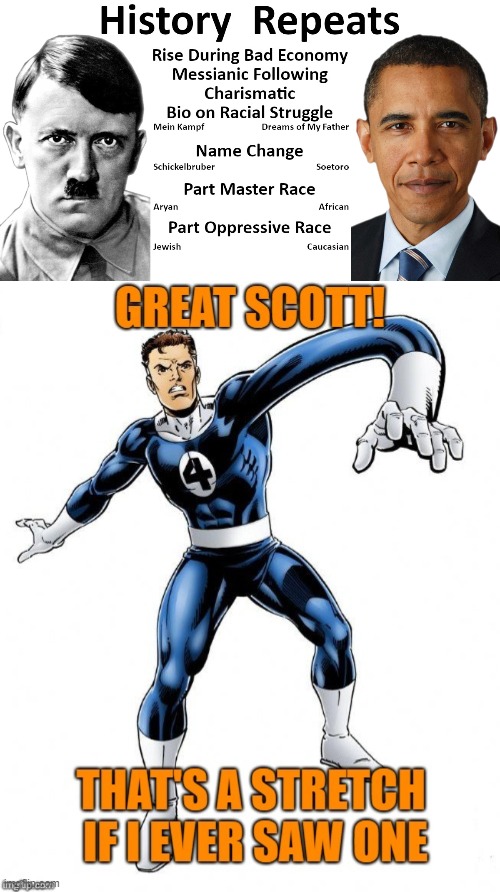 hmmmm not seein' it | image tagged in hitler v obama,great scott that s a stretch if i ever saw one | made w/ Imgflip meme maker