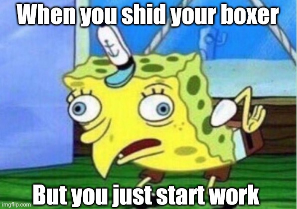 Shid | When you shid your boxer; But you just start work | image tagged in memes,mocking spongebob | made w/ Imgflip meme maker