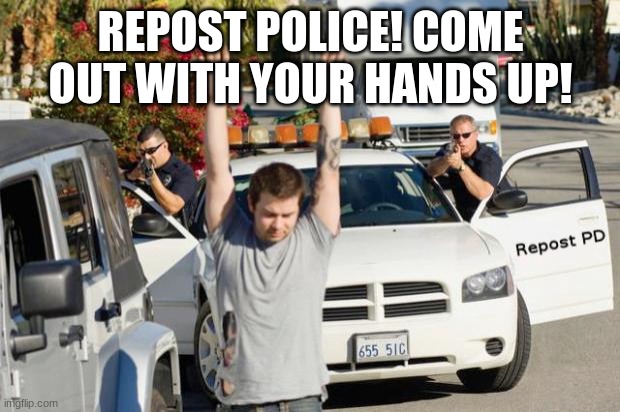 Repost Police | REPOST POLICE! COME OUT WITH YOUR HANDS UP! | image tagged in repost police | made w/ Imgflip meme maker