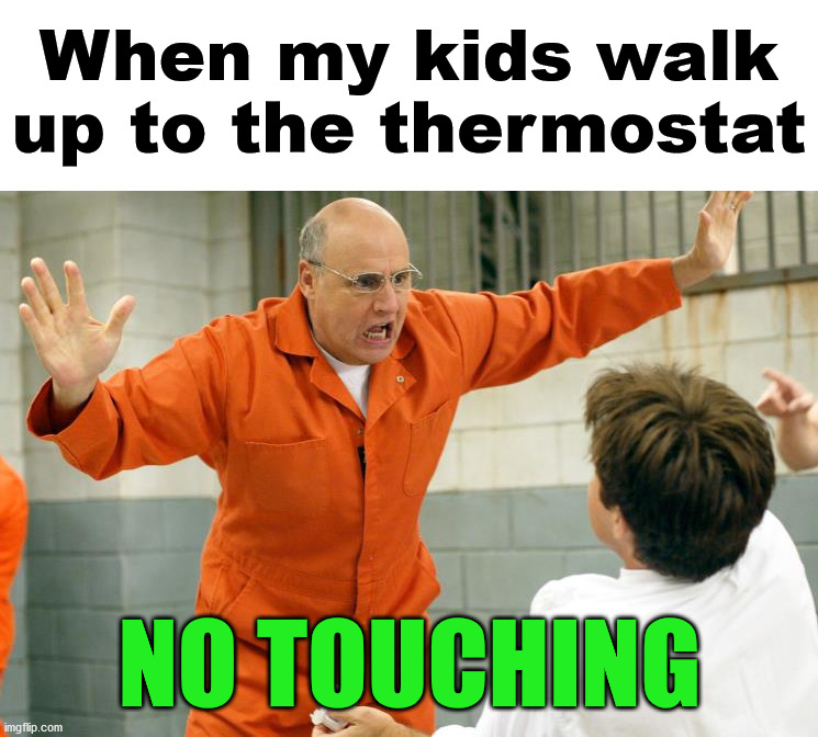 No Touching | When my kids walk up to the thermostat; NO TOUCHING | image tagged in no touching | made w/ Imgflip meme maker